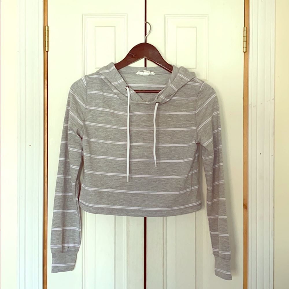 Grey and Lavender striped cropped hoodie